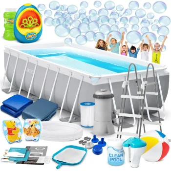 Intex 26788 Rectangular Frame Garden Pool Set 400 x 200 x 100 cm with Filter Pump, Grey