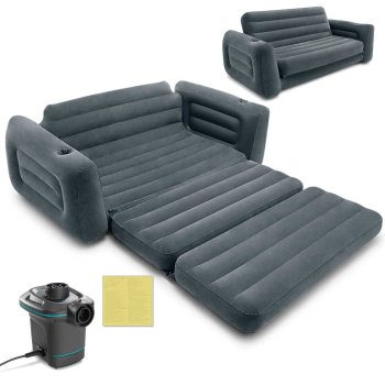 Pripučiama sofa-lova Intex 2-in-1 Queen su elektrine pompa 66552, pilka