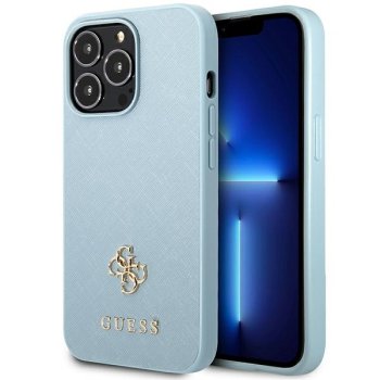 Guess Saffiano 4G Small Metal Logo dėklas iPhone 13 Pro Max telefonui, mėlynas