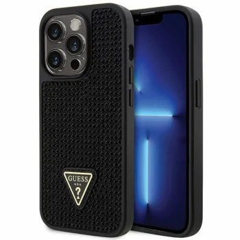 Guess Rhinestone Triangle dėklas Apple iPhone 14 Pro telefonui, juodas