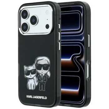Karl Lagerfeld Smooth Karl & Choupette MagSafe dėklas telefonui iPhone 18 Pro Max / 17 Pro Max, juodas