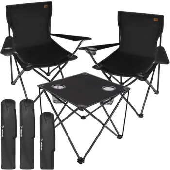 Trizand Folding Camping Table and 2 Chairs Set, Black