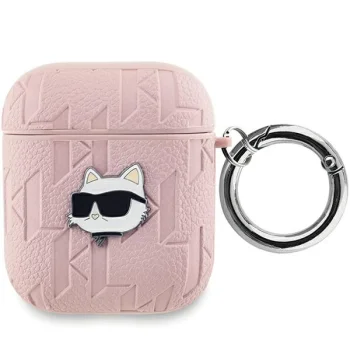 Karl Lagerfeld dėklas, skirtas AirPods 1 / 2, Monogram Choupette Head, rožinis
