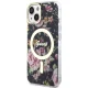 Guess dėklas iPhone 14 Plus telefonui Flower MagSafe, juodas