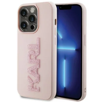 Karl Lagerfeld iPhone 15 Pro Max dėklas 3D Logo Glitter, rožinis