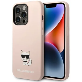 Karl Lagerfeld Silicone Choupette Body dėklas, skirtas iPhone 14 Pro, šviesiai rožinis