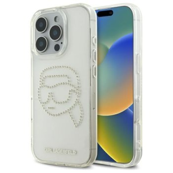 Karl Lagerfeld dėklas iPhone 16 Pro Max telefonui IML Rhinestones Karl Head