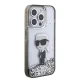 Karl Lagerfeld dėklas iPhone 15 Pro telefonui Liquid Glitter Ikonik, skaidrus