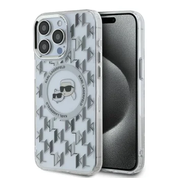 Karl Lagerfeld dėklas iPhone 15 Pro Max telefonui IML Monogram, skaidrus