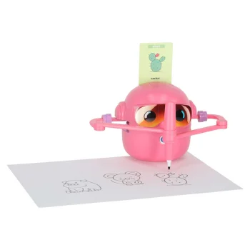 Interaktyvus piešimo robotas vaikams su kortelėmis ir flomasteriais, rožinis