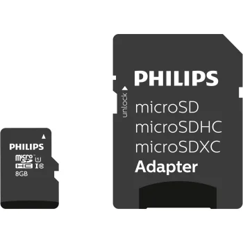 Philips microSDHC atminties kortelė 8 GB Class 10 UHS-I U1 su adapteriu (FM08MP45B/00)