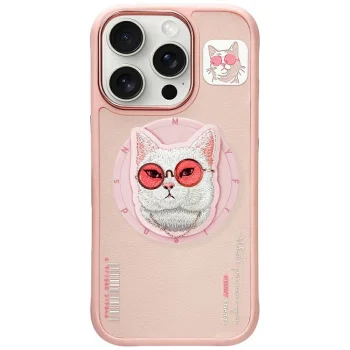Nimmy Glasses Cool Cat MagSafe dėklas iPhone 16 Pro, rožinis