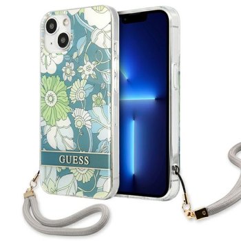 Guess Case for iPhone 13 mini Flower Strap Green