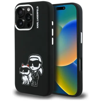 Karl Lagerfeld Silicone Karl&Choupette Sketch MagSafe dėklas iPhone 16 Pro Max, Juodas