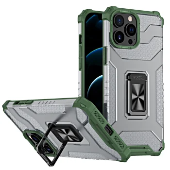 Crystal Ring Case Tough Rugged Cover for Apple iPhone 13 Pro Max, Green