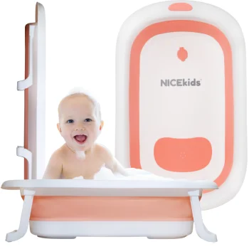 Sulankstoma silikoninė kūdikių vonelė NICEkids, rožinė