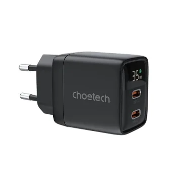 Choetech 35W GaN įkroviklis su 2x USB-C, Juodas