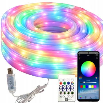 Flexible RGB LED Neon Strip with Bluetooth & Remote, 10m