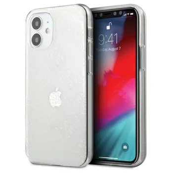 Guess iPhone 12 mini dėklas 4G 3D Pattern Collection, skaidrus