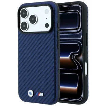 BMW M Carbon Metal Logo MagSafe dėklas iPhone 17 Pro / 18 Pro, tamsiai mėlynas