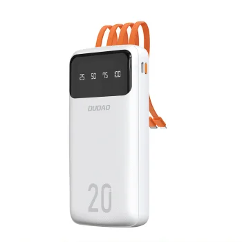 Dudao K6Pro+ 20000mAh išorinė baterija su 4 integruotais laidais, balta
