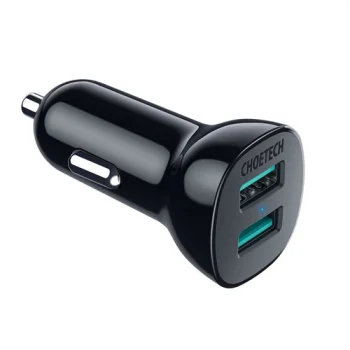 Choetech automobilinis įkroviklis 2x USB-A 36W QC 3.0, juodas