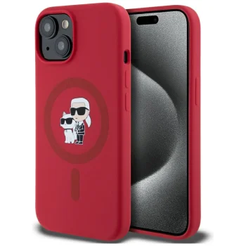 Karl Lagerfeld Silicone Karl&Choupette MagSafe dėklas telefonui iPhone 15, raudonas
