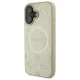 Guess Saffiano Peony Classic Logo MagSafe dėklas, skirtas iPhone 16, auksinis