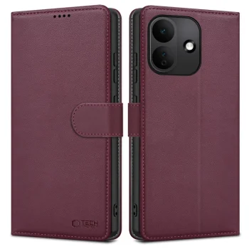 Atverčiamas dėklas Tech-Protect Wallet telefonui Xiaomi Redmi Note 17 Pro 5G, bordo