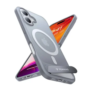 Dėklas Torras Pstand Series skirtas iPhone 16 Plus su stovu, Titanium Gray