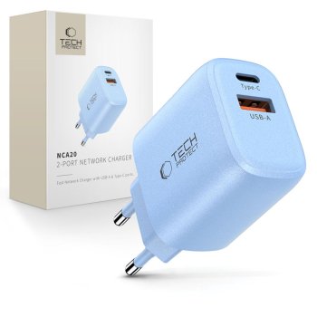 Tech-Protect NCA20 įkroviklis PD 20W QC3.0 USB-A / USB-C, mėlynas