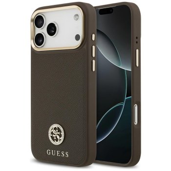 Guess Grained Strass Logo MagSafe dėklas iPhone 17 Pro Max, rudas