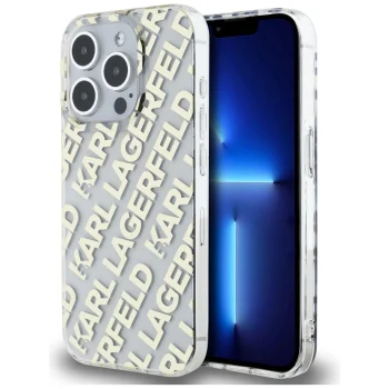 Karl Lagerfeld dėklas iPhone 15 Pro Max telefonui IML Fullover Logo, auksinis