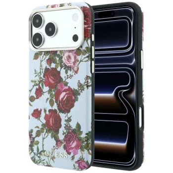Guess Blossom Roses Print MagSafe case for iPhone 18 Pro / 17 Pro, blue