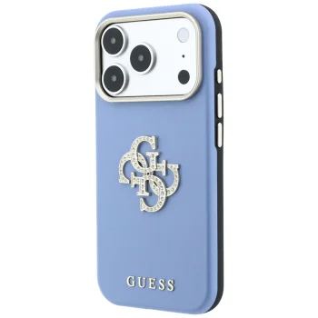 Guess Smooth & Big Strass Logo dėklas iPhone 18 Pro Max / 17 Pro Max, mėlynas