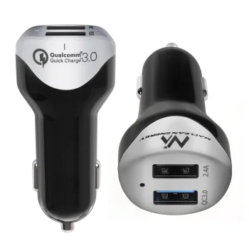 Automobilinis įkroviklis Maclean Energy MCE157 2x USB QC 3.0 4.8A su 1.5m laidu, Silver