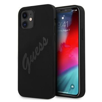 Guess dėklas iPhone 12 mini telefonui Silicone Vintage Script, juodas
