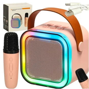 Karaokės rinkinys su „Bluetooth“ garsiakalbiu ir mikrofonu, rožinis