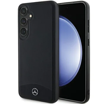 Mercedes dėklas Samsung Galaxy S24 telefonui Leather Textured & Plain MagSafe, juodas
