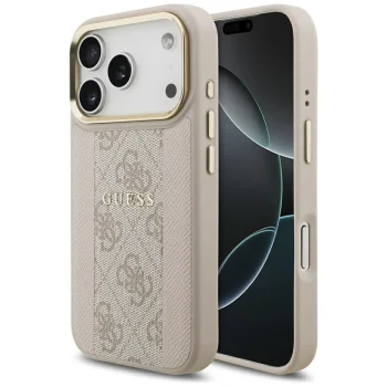 Guess 4G Stripe MagSafe dėklas telefonui Apple iPhone 17 Pro, rožinis