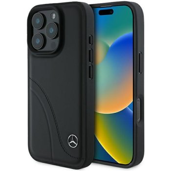 Mercedes iPhone 16 Pro dėklas Curved Stitches Leather, juodas