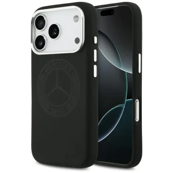 Mercedes Silicone Vintage Logo MagSafe dėklas telefonui iPhone 17 Pro, juodas