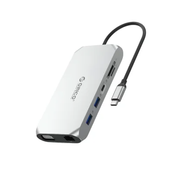 Orico XCR 12in1 USB-C doko stotelė su 2x HDMI 4K 60Hz, VGA, PD 100W, RJ45, sidabrinė