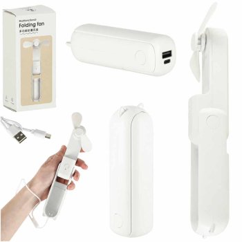 KX3075 Portable Mini Fan with Power Bank, USB-C, White