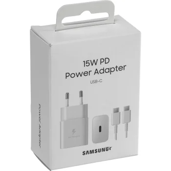 Samsung EP-T1510XWEGEU USB-C 15W PD AFC įkroviklis su USB-C laidu, baltas