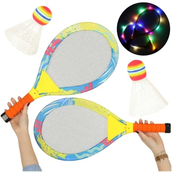 Šviečiančios LED badmintono raketės su skrajukėmis