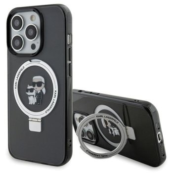 Karl Lagerfeld iPhone 15 Pro Case Ring Stand Karl & Choupette MagSafe, Black