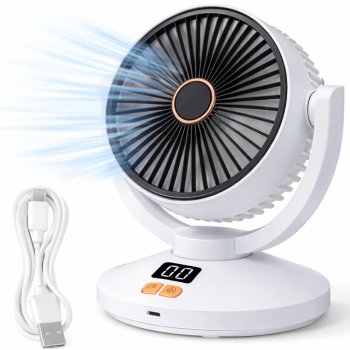Wireless Oscillating Desk Fan with Timer and 6 Speeds, White