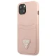 Guess Saffiano Triangle Logo dėklas su kortelių dėtuve iPhone 13, rožinis