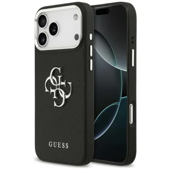 Guess Grained Big 4G Classic Logo dėklas iPhone 17 Pro Max, juodas